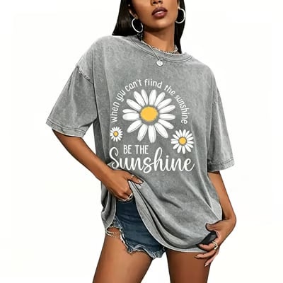 CottonGlow – Breathable Loose Fit Summer Tee for Women – Grey / S（US 4-6）