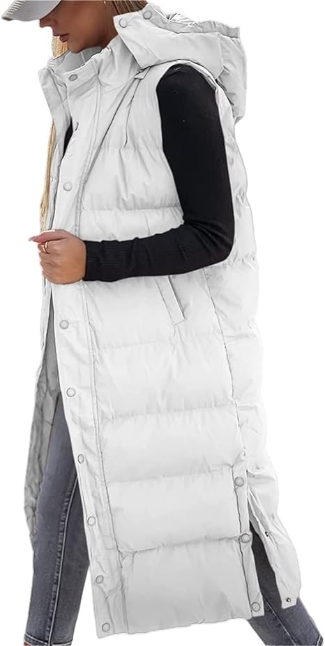 QuiltChic – Women's Long Puffer Vest with Hood – image 3