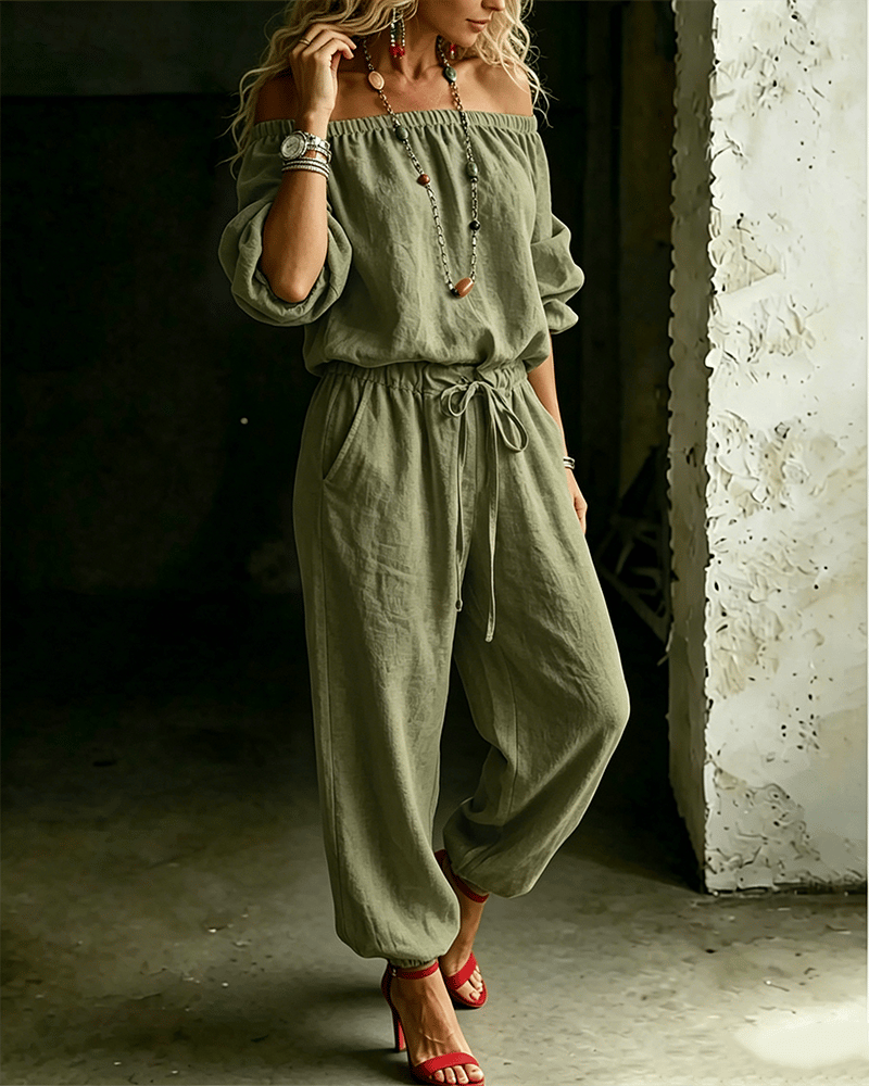 LuxeSilhouette – Off-Shoulder Tie Waist Jumpsuit – image 25