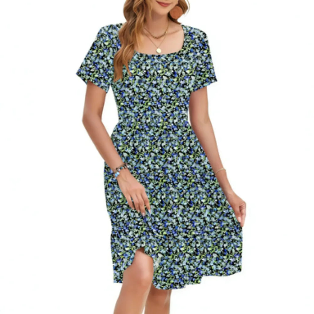 LunaFlora – Elegant Floral Sundress for Women – Green 2 / XS