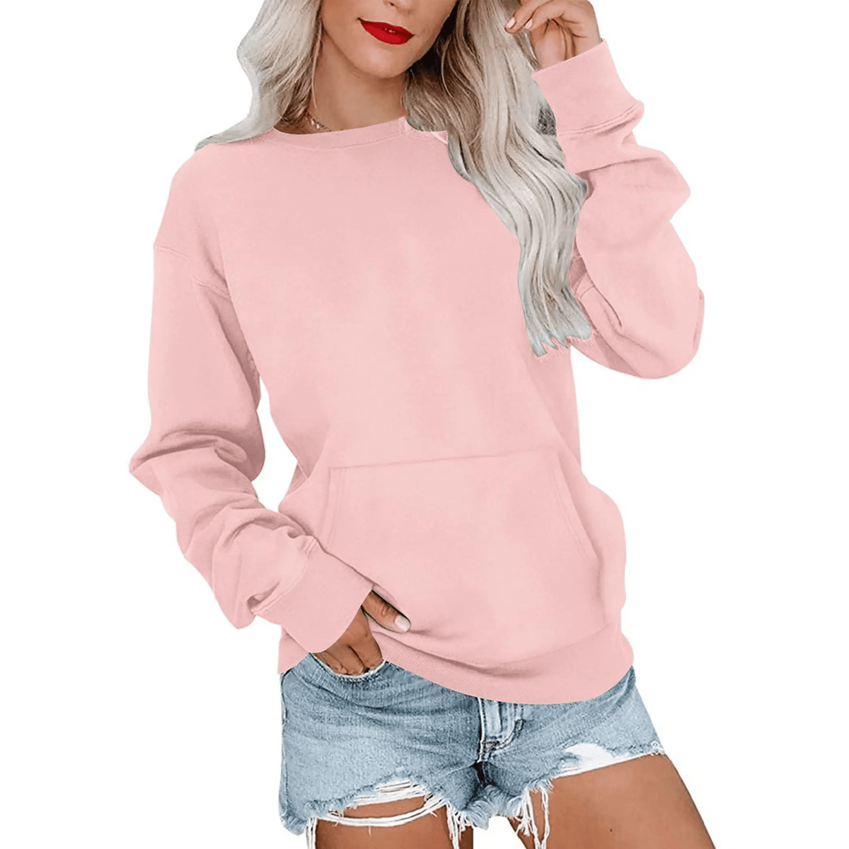 CozyCore – Women’s Crewneck Hoodless Sweatshirt – Light Pink / S
