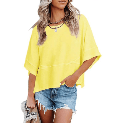 PureEase – Oversized Crewneck Comfort Summer Top – Bright Yellow / S
