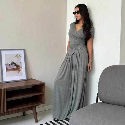 MaisonLuxe – Sophisticated Wrap Top & Wide Leg Pants Set – image 6