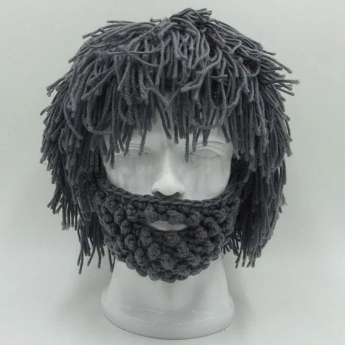 Acrylic Punk Style Beanie with Attached Straight Hair Wig and Knitted Beard – image 9