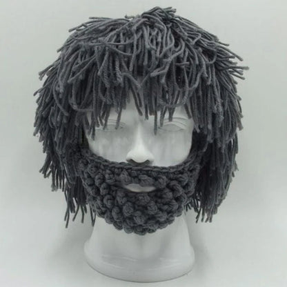 Acrylic Punk Style Beanie with Attached Straight Hair Wig and Knitted Beard – image 9