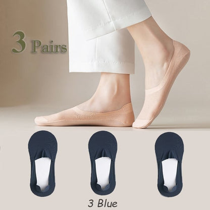 BareStep – Thin No Show Socks – 3 Pairs-Blue / M（FEMALE 4.5-8/MALE 6-6.5）