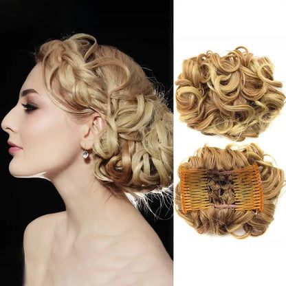 CurlNest – Messy Bun for Everyday Chic Looks – Medium Auburn & Light Ash Blonde Mixed