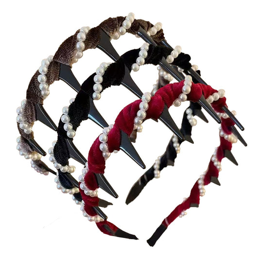 SkullGlam – Retro High Pearl Skull Headband – Pear (red+black+dark brown) / Buy 1 Set