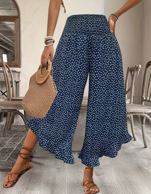 AeriFlow – Flowy High Waist Wide Leg Pants – Navy Blue / S