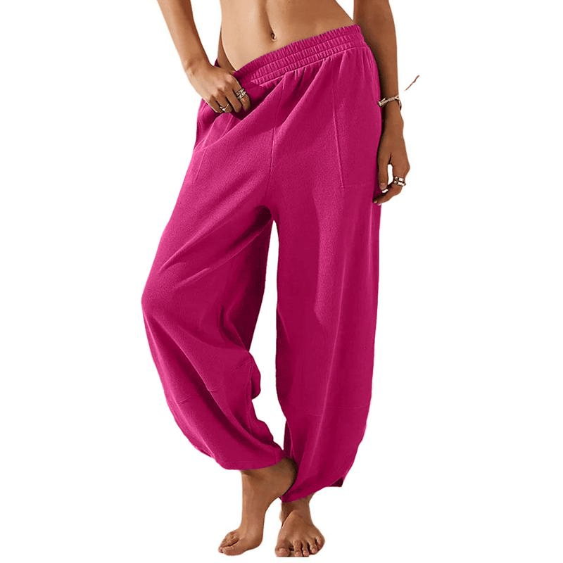 LuxeFlow – Women’s Wide Leg Palazzo Harem Pants – Hot pink / XS