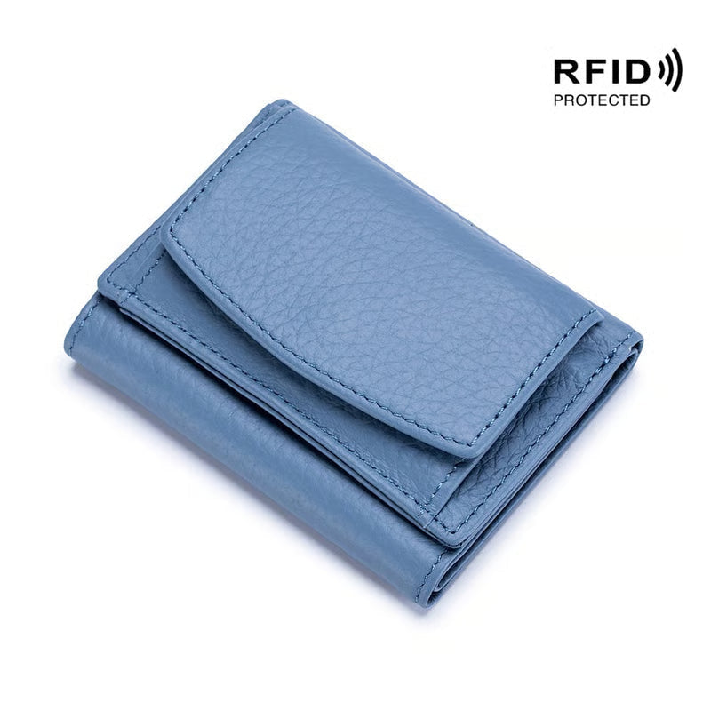 AuraVault - Premium Leather RFID Wallet – Light Blue