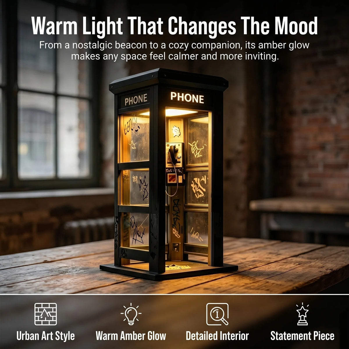 NoirBooth Glow - Vintage Phone Booth Ambient Lamp – image 3