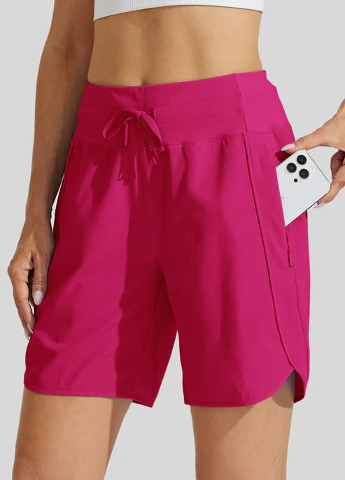 AthletiQ – Women’s Active High Rise Running Shorts – Rose Pink / XS