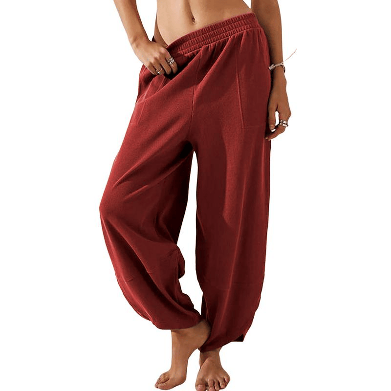 LuxeFlow – Women’s Wide Leg Palazzo Harem Pants – Wine Red / XS