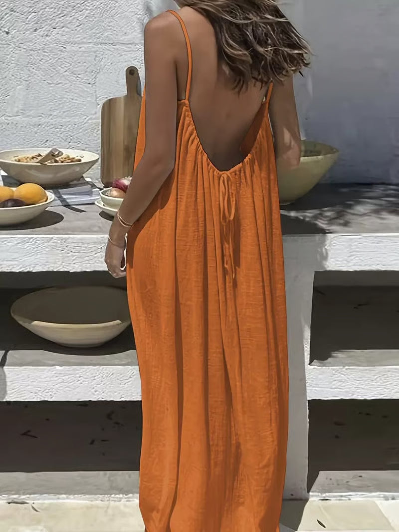 TitanAllure – Adjustable Strap Open-Back Dress – Orange / S