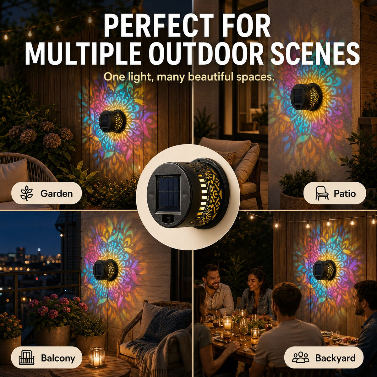 MandalaGlow - Solar Mandala Wall Light Outdoor Fence Projector Lamp – image 5