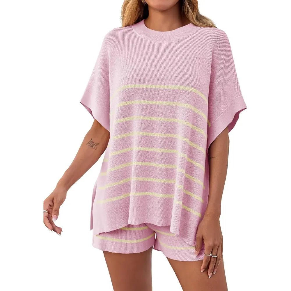 BellaVive – Chic Striped Loungewear Outfit Set – pink / XS