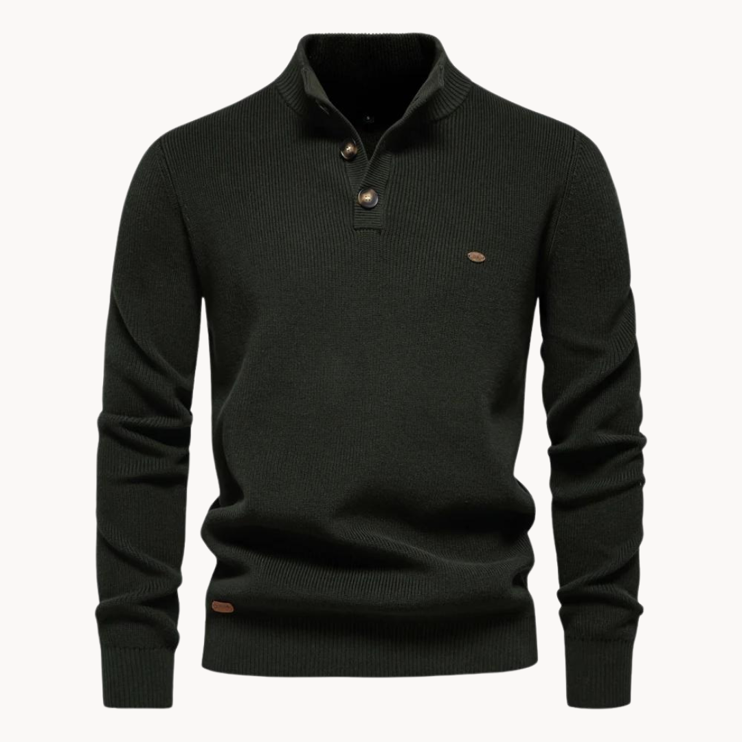 Ashton Button Mockneck Sweater – Green / S