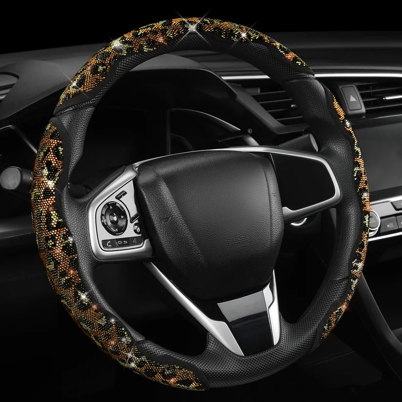 LuxiDrive – Crystal Studded Steering Wheel Cover – Cheetah / 3pcs