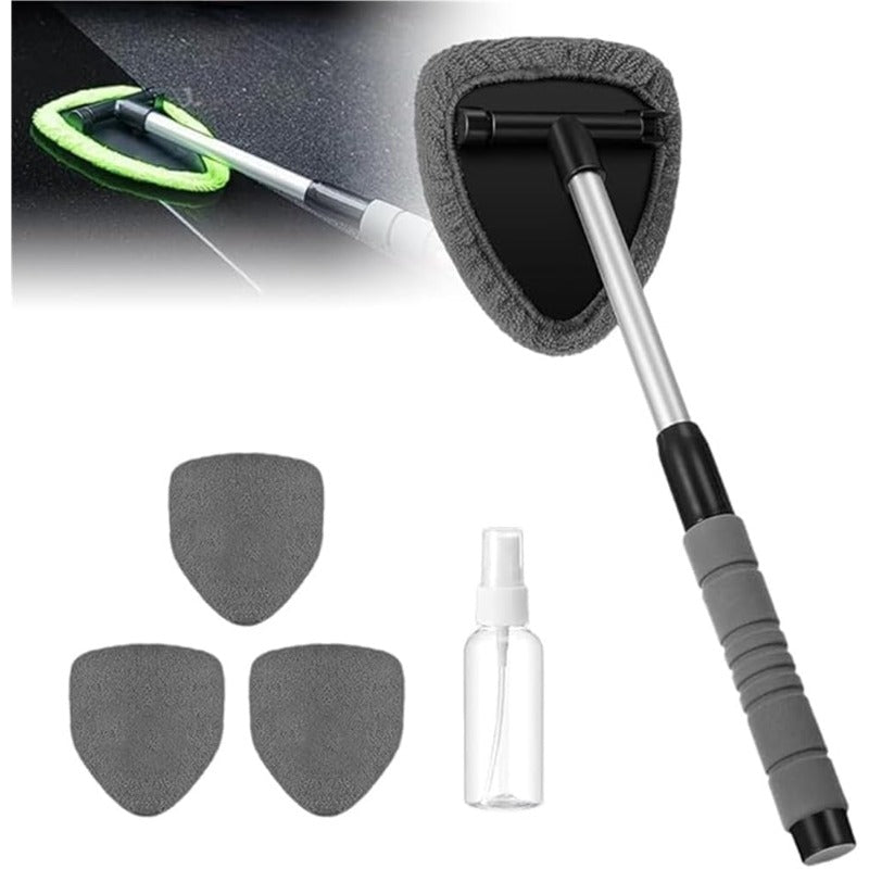 ClearSpin – Rotating Microfiber Window Cleaner – Black / 1 × Glass Defogger Brush + 3 × Replacement Cloth Covers + 1 × 100ml Spray Bottle
