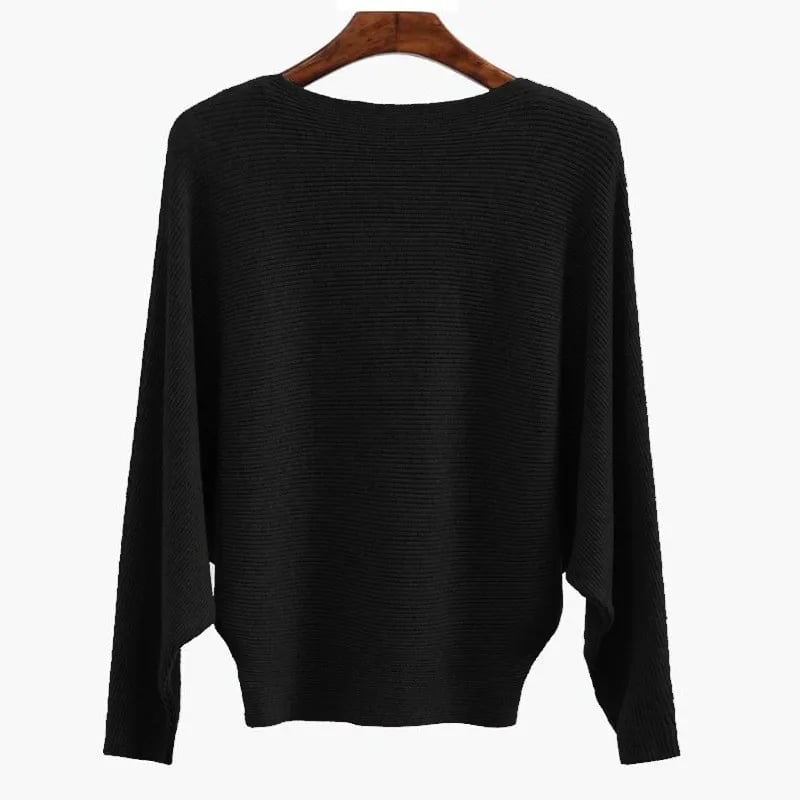 CozyWave – Women’s Boat Neck Bat Sleeve Knitted Sweater – Black / One Size