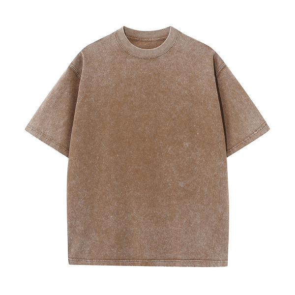 Oversoul – Relaxed Fit Acid Wash Tees – Coffee / S（88.0 lbs ~110.0 lbs ）