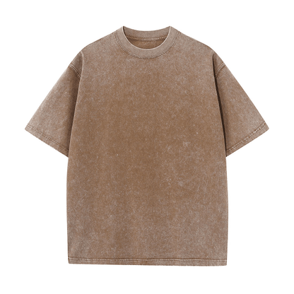 Oversoul – Relaxed Fit Acid Wash Tees – Coffee / S（88.0 lbs ~110.0 lbs ）