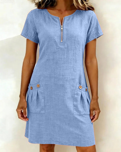 UrbanBreeze Zip – Everyday Cotton-Line Dress – Blue / US4 (S)