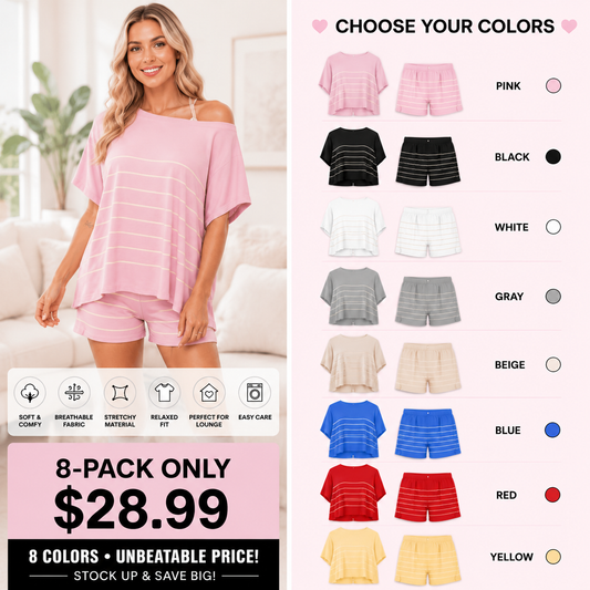 BellaVive – Chic Striped Loungewear Outfit Set – 8 PACK (Contains All Color) / XS