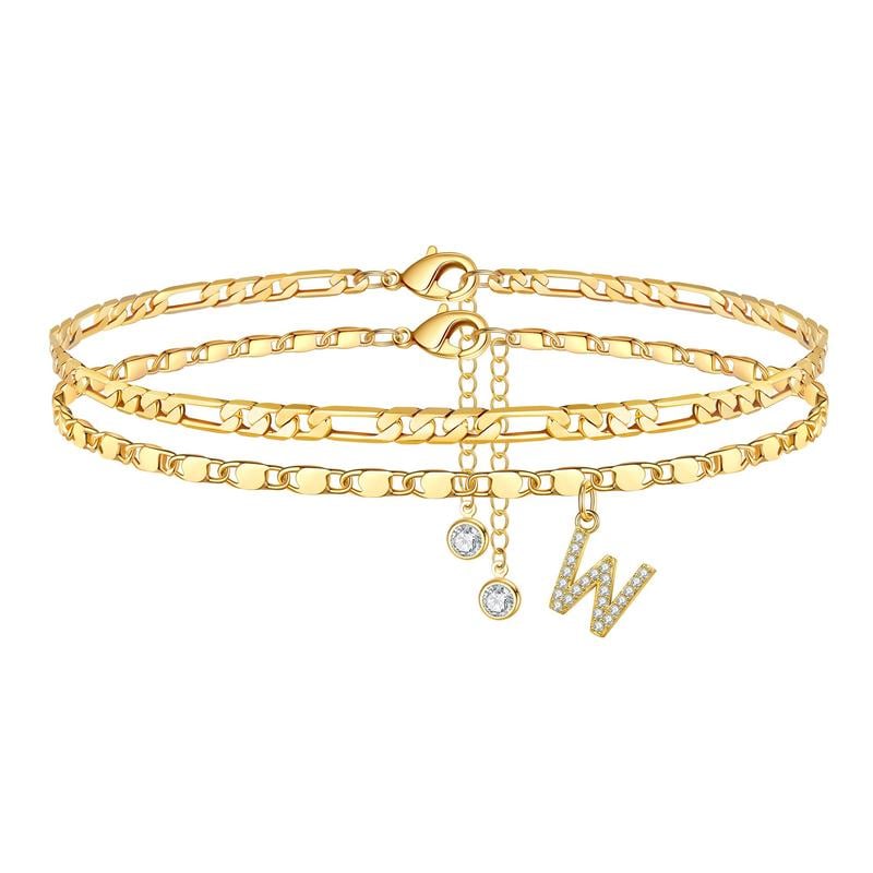 ShineScript – Layered Anklet Bracelets with Letters – Gold / W