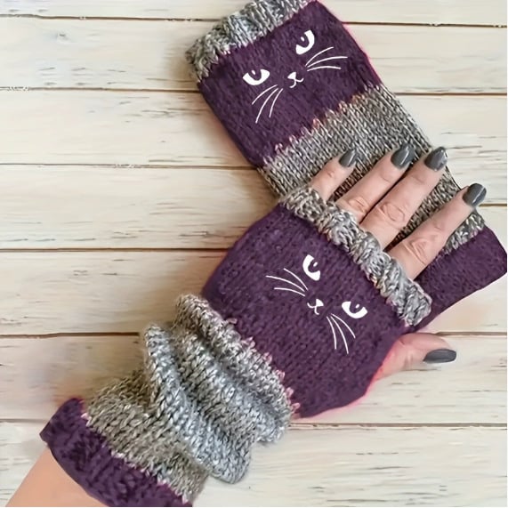 WarmHands – Stylish Knitted Fingerless Gloves – Purple