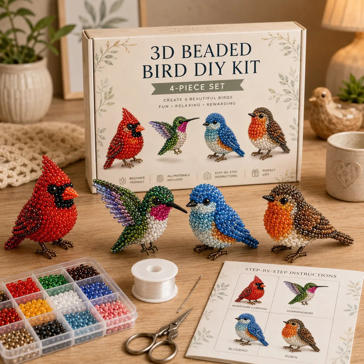 BeadCraft Mini – Tiny 3D Beaded Animal DIY Kit – Backyard Birds