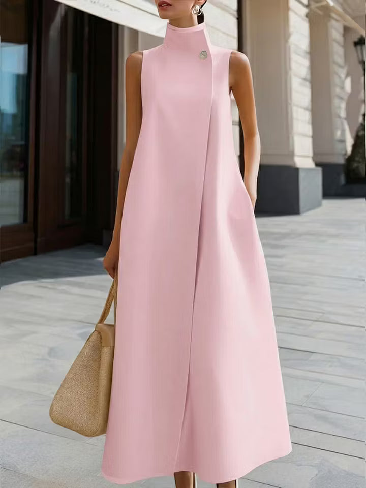 LinenBloom – Sleeveless Casual Cotton Linen Dress – Pink