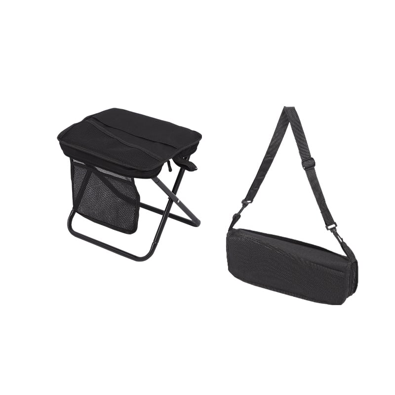 CarrySit – Travel Folding Stool – Black / With Mesh Bag (Large 13 × 10.6 × 12.2 in)