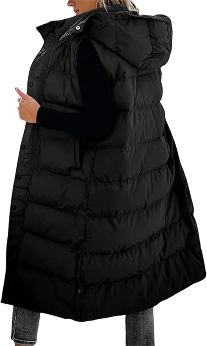 QuiltChic – Women's Long Puffer Vest with Hood – image 8