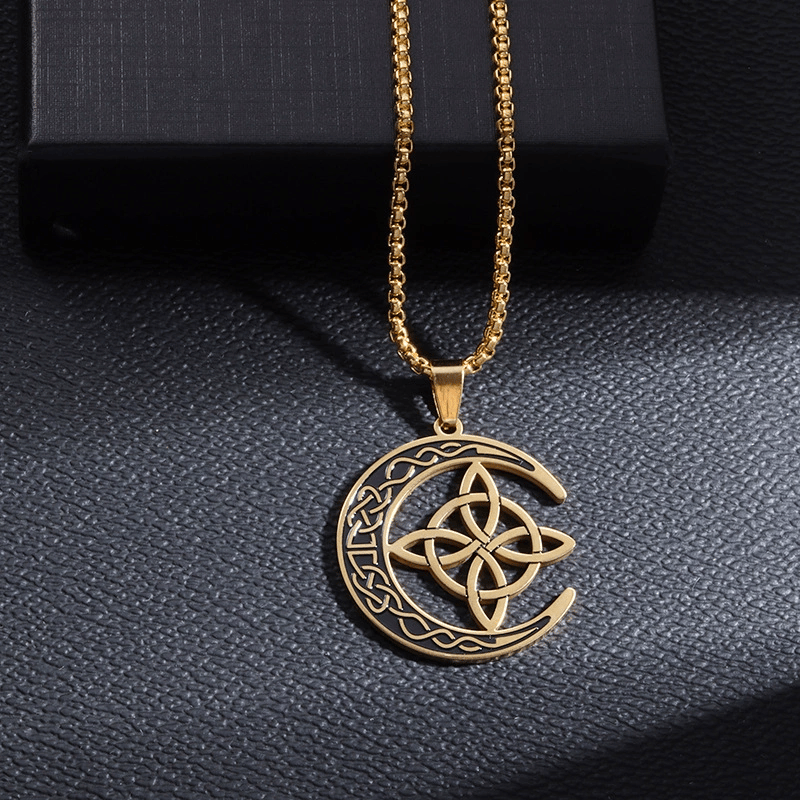 MoonKnot – Celtic Crescent Steel Pendant Necklace – Gold
