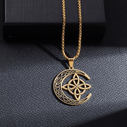 MoonKnot – Celtic Crescent Steel Pendant Necklace – Gold