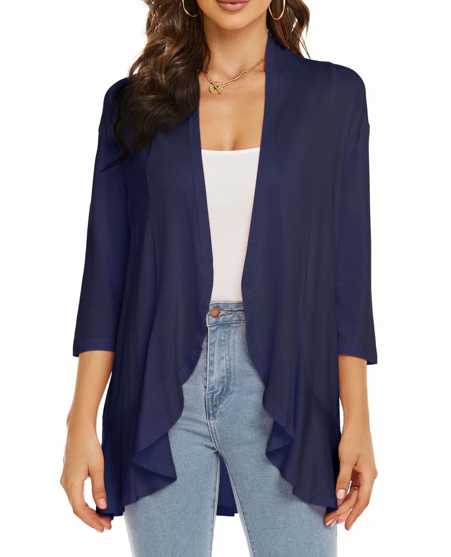 SoftDrape – Lightweight Open Front Cardigan – navy blue / S（US 4-6）