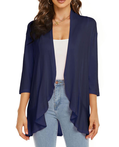 SoftDrape – Lightweight Open Front Cardigan – navy blue / S（US 4-6）