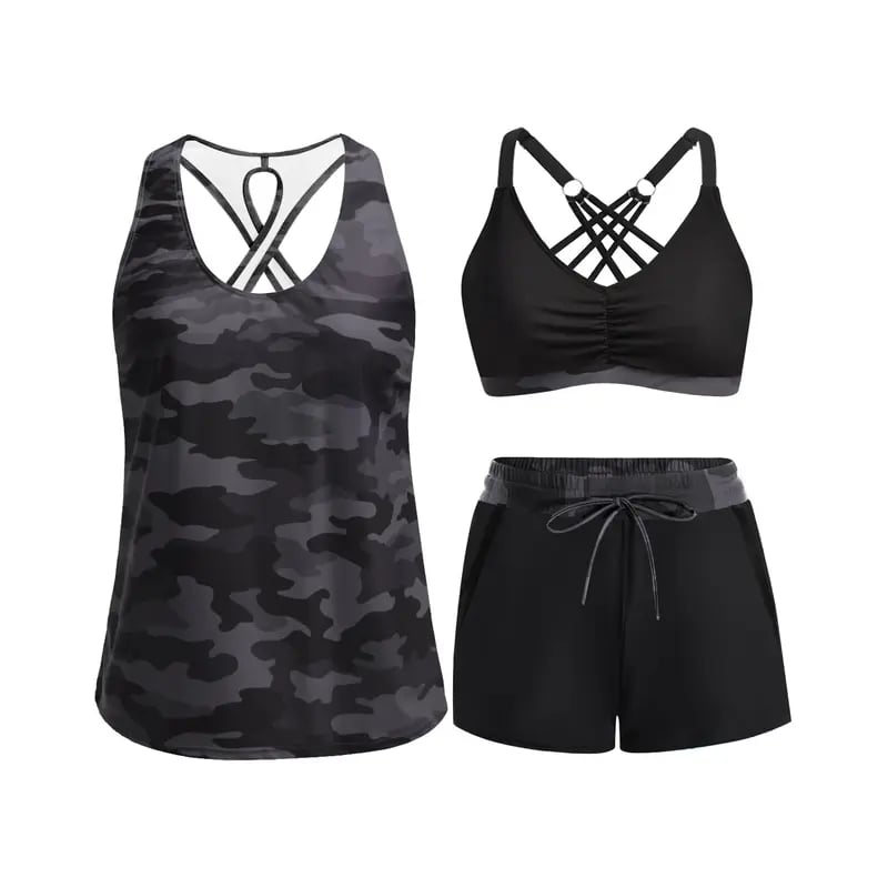 AquaGrace – Comfortable Modest Beach Swim Set – Camo / S