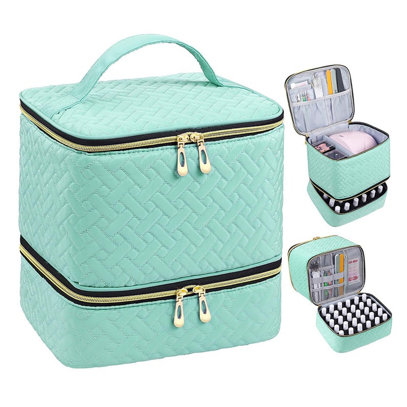 PolishPro – Deluxe Double‑Layer Nail Organizer Case – Bamboo Pattern - Green