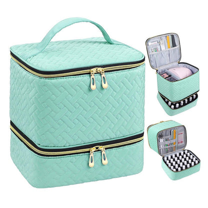 PolishPro – Deluxe Double‑Layer Nail Organizer Case – Bamboo Pattern - Green