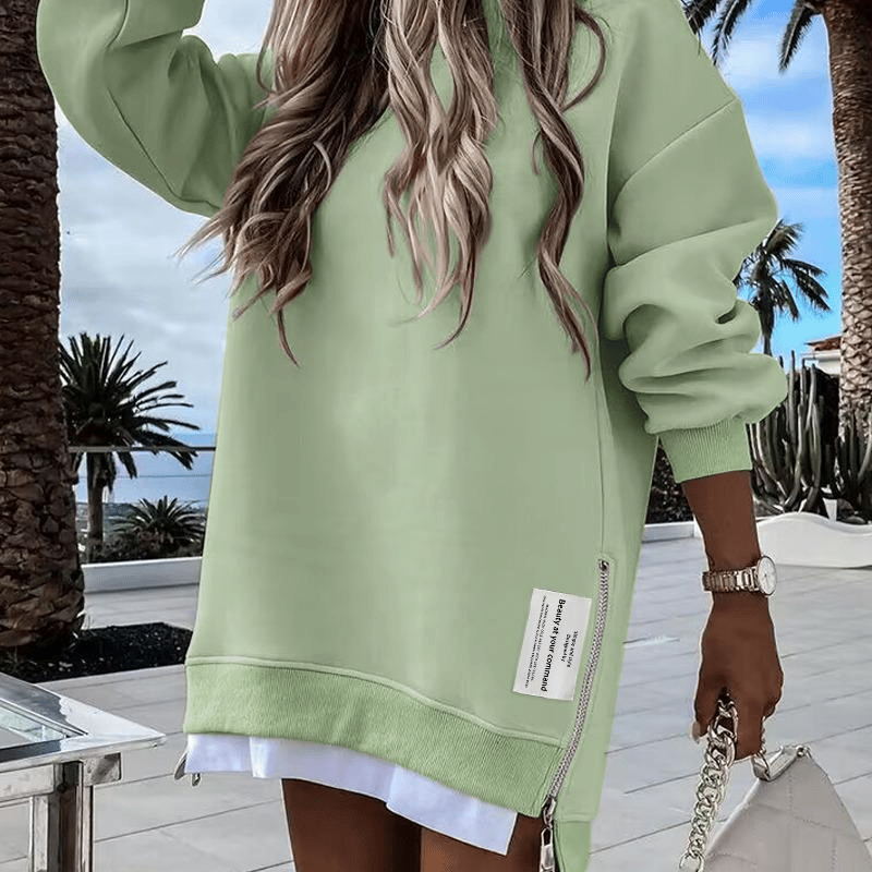 AuraWear – Comfortable Long Sleeve Pullover Casual Dress – Light Green / S