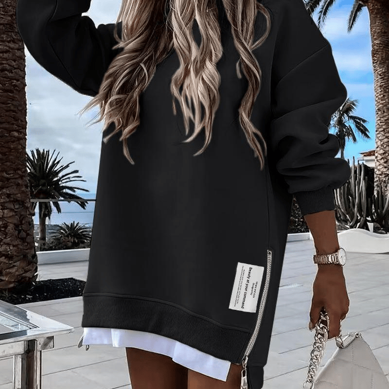 AuraWear – Comfortable Long Sleeve Pullover Casual Dress – Black / S