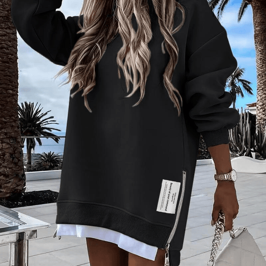 AuraWear – Comfortable Long Sleeve Pullover Casual Dress – Black / S