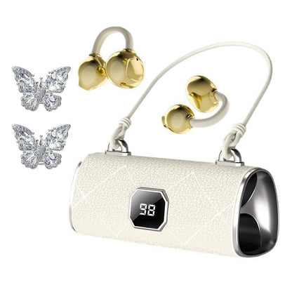 AuraClip – Fashion Clip-On Headphones Secure Fit – headphones+butterfly accessories / white