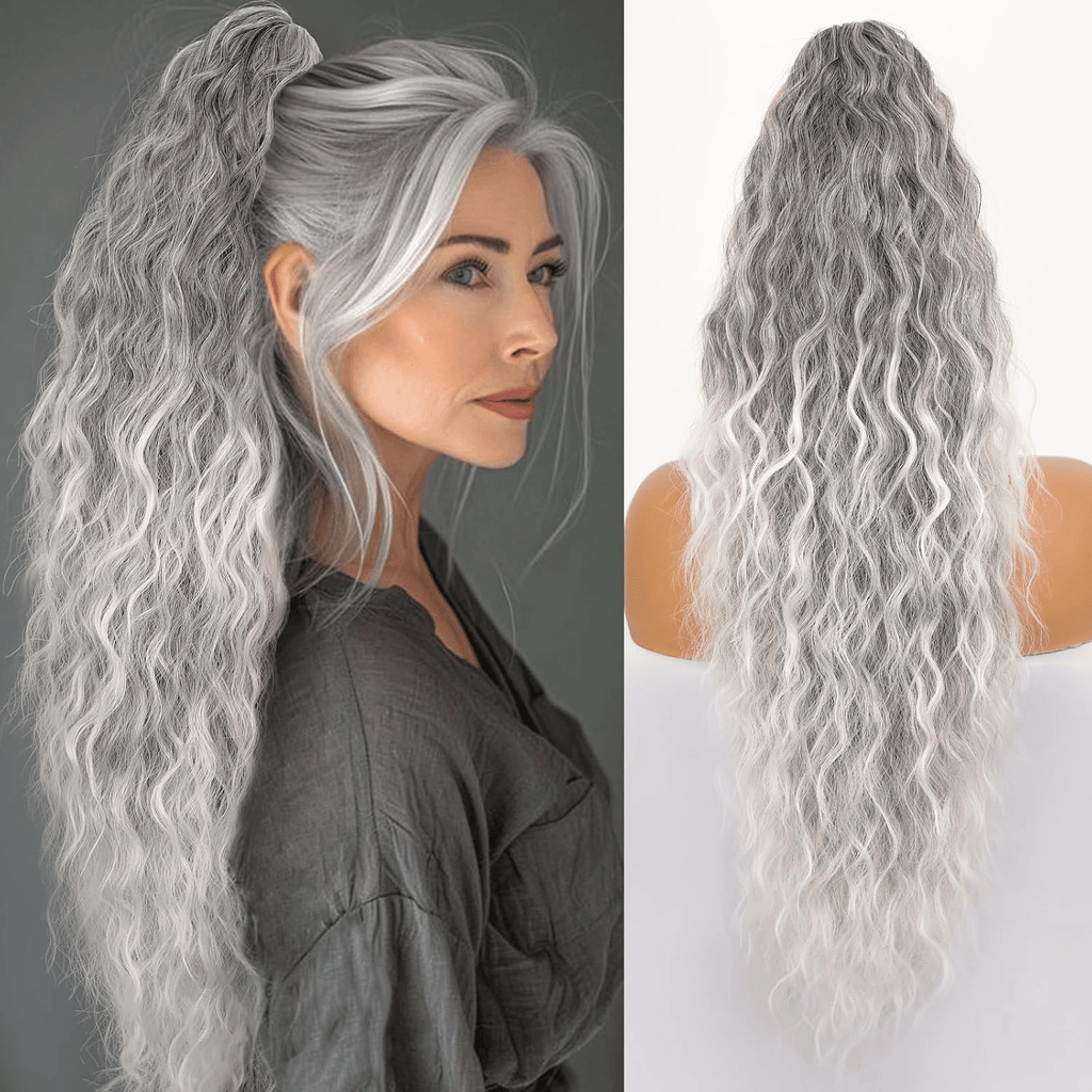 SilkiPony – Natural Hair Ponytail Extension – Silver White