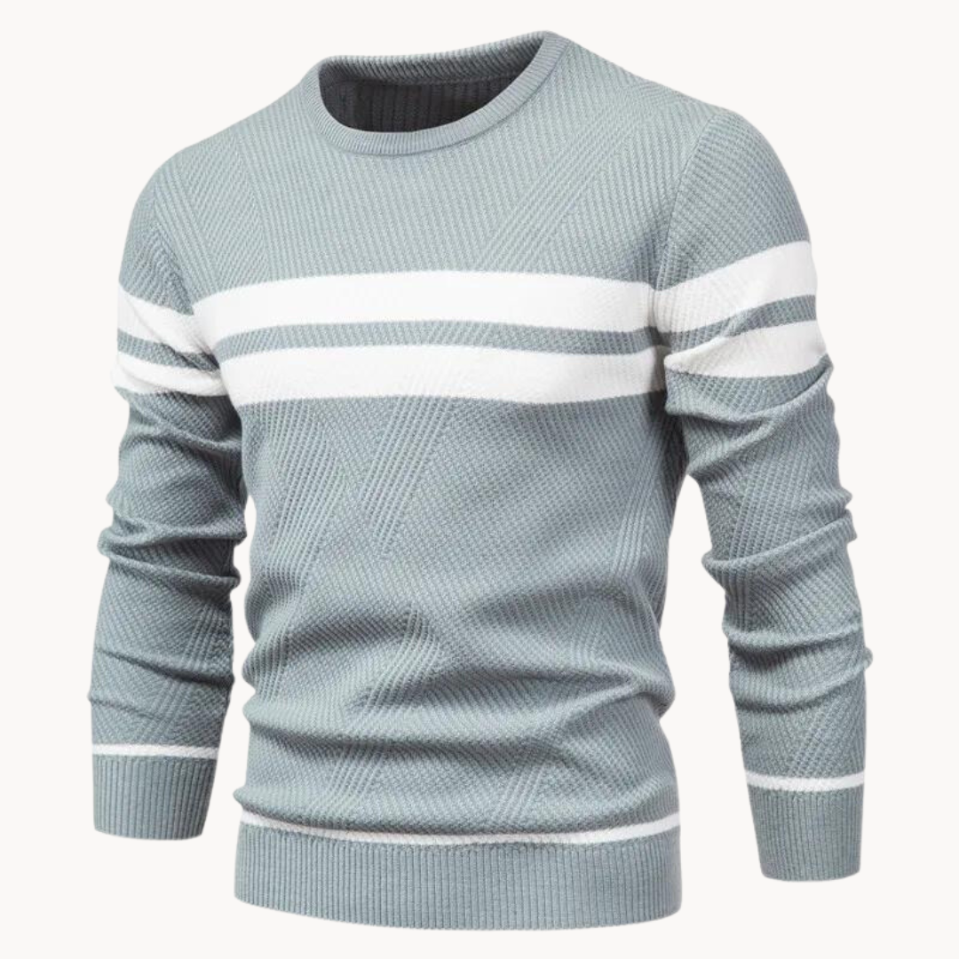 Zander Field Stripe Cotton Crewneck – Blue / S