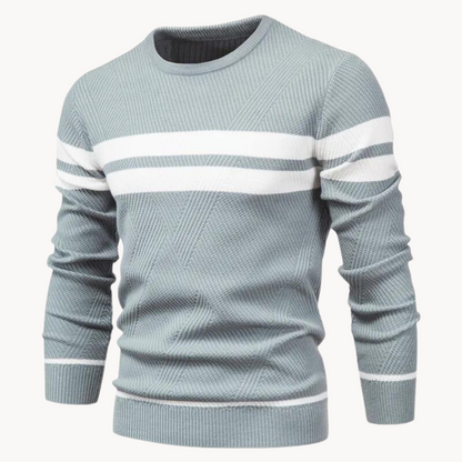 Zander Field Stripe Cotton Crewneck – Blue / S