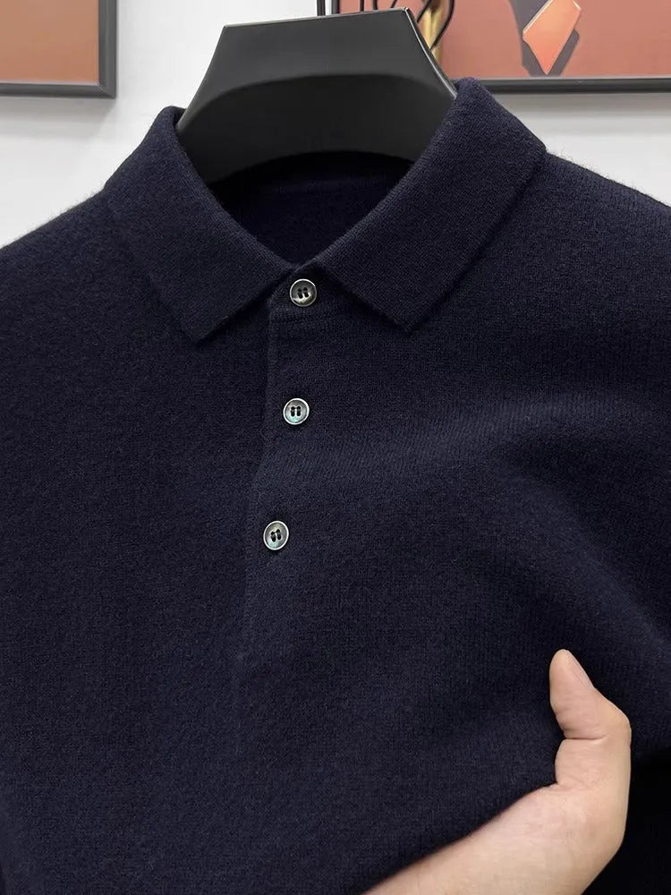 PrestigeKnit – Men's Cashmere Polo Sweater – Black / S